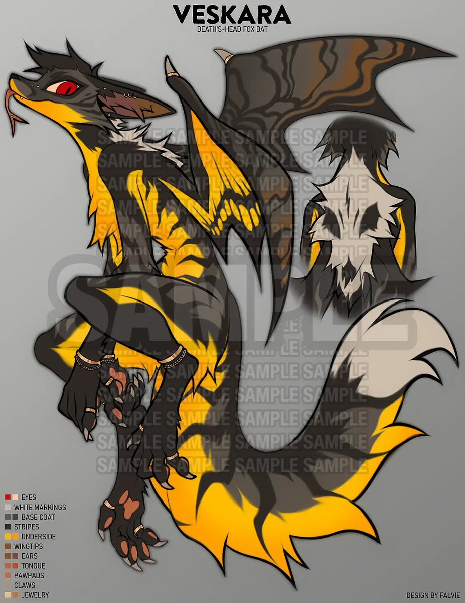 falvie's tweet photo. Veskara is now available for adoption 🦇 having eaten many toxic plants and growing from a fluffy grub into this ornate specimen, now scented with honey that betrays the bitter aftertaste of curiosity 

💛 https://t.co/x8hZTFqhXQ

Thank you for all the love on this design https://t.co/iDqqYsw1Js