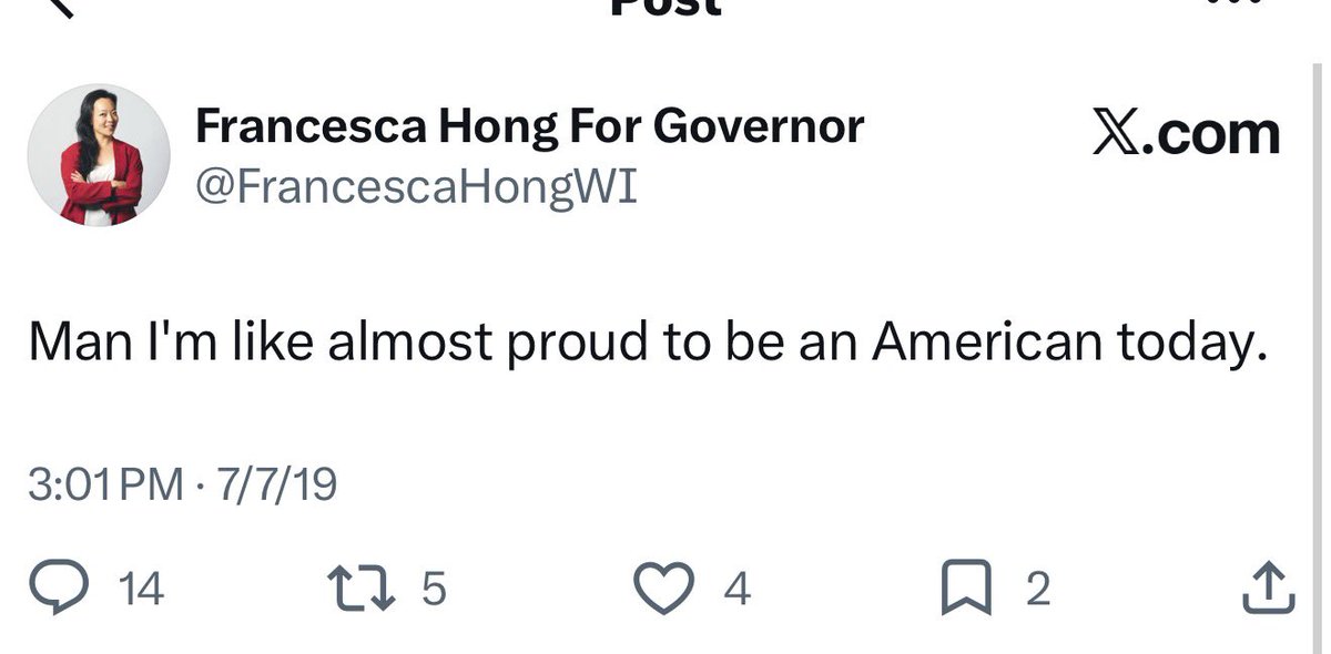 EricJBott's tweet photo. Does Wisconsin want a governor who is normally not proud to be an American? https://t.co/lvLQIfVMUS