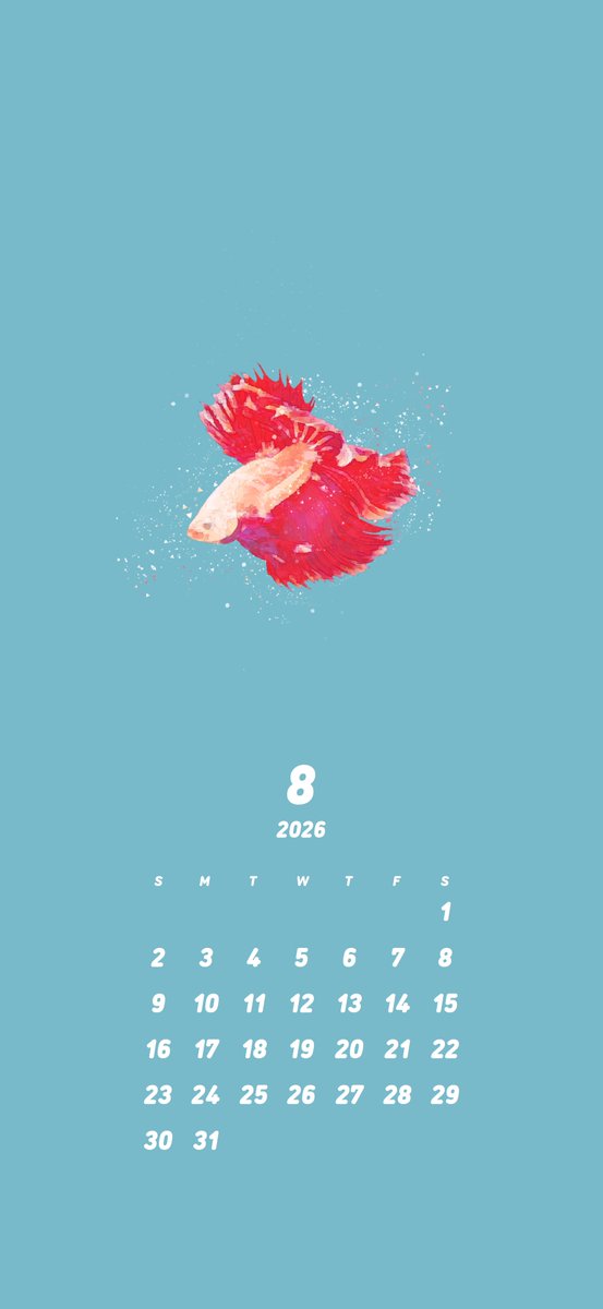 u_taSbr's tweet photo. 8月のカレンダーです🐟
スマホ壁紙サイズ📷
ご自由にお使いください😽
#壁紙 #フリー素材 #カレンダー https://t.co/T82wqipV7w