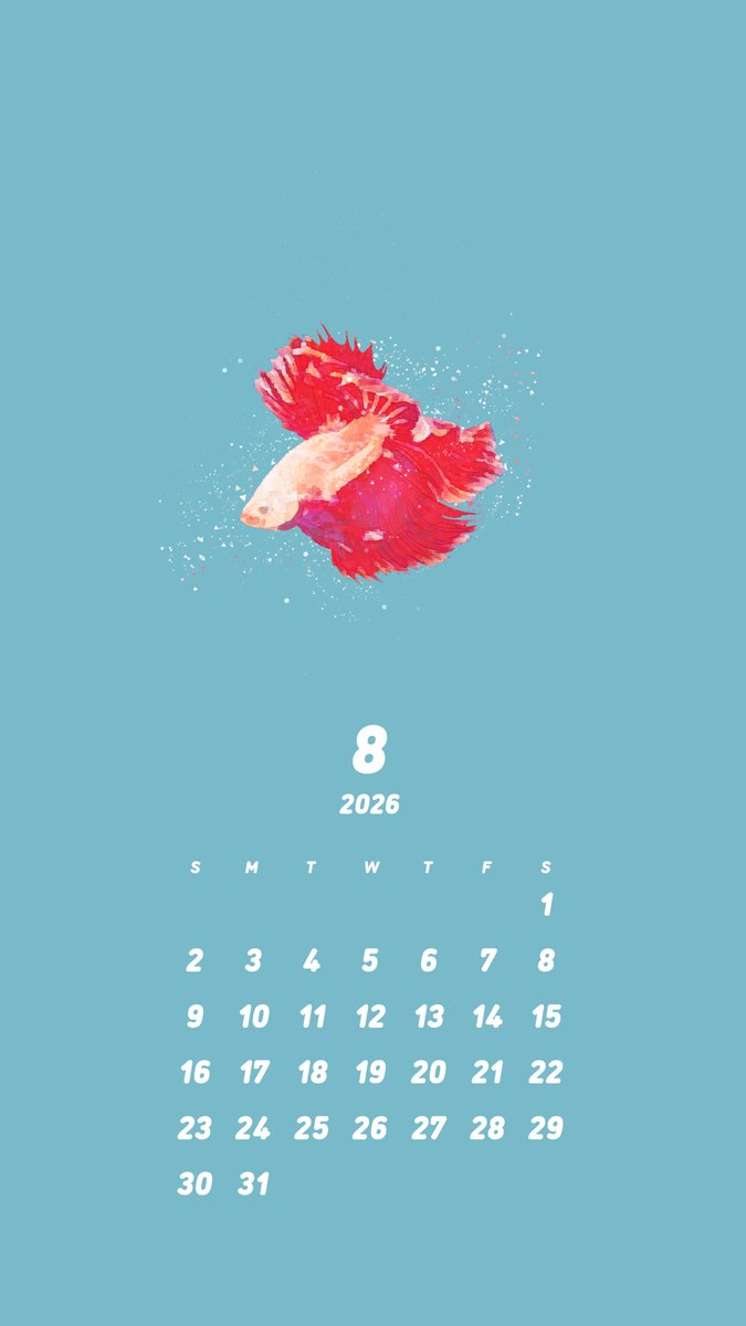 u_taSbr's tweet photo. 8月のカレンダーです🐟
スマホ壁紙サイズ📷
ご自由にお使いください😽
#壁紙 #フリー素材 #カレンダー https://t.co/T82wqipV7w