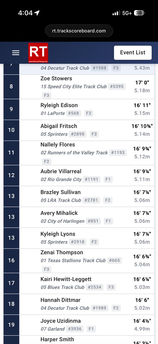 MorganHSullivan's tweet photo. I’m so proud of this girl right here!! She PR’d at the State Track Meet-TAAF Games of Texas in Bryan, Tx today for long jump with a 16’7.25!! She placed 13th out of 43 athletes! 🤩Great job baby girl!! #TAAFGamesofTexas #TAAF #Proudmomma #LRATrackClub https://t.co/CoO3nhllW0