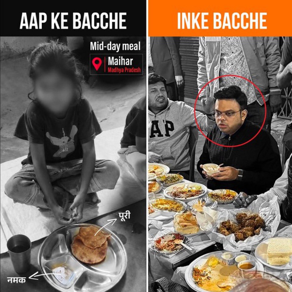 MnirKhan_'s tweet photo. @ravish_journo Aapke bacche → Mid-day meal mein sirf poori aur namak
Inke bacche → Full thali with chicken, paneer, and dessert https://t.co/oK6pWL8d5G