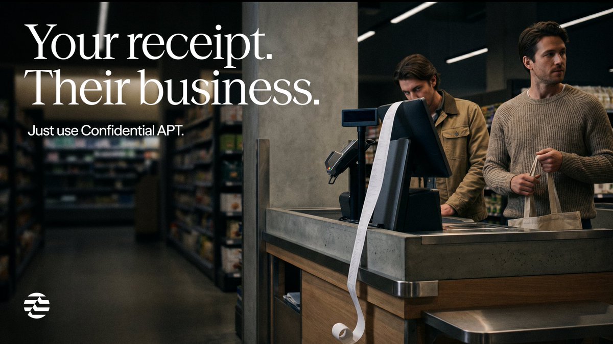 Aptos's tweet photo. Buy something onchain, and the world knows your balance.

Just use Confidential $APT. https://t.co/mvsKo0Kquc