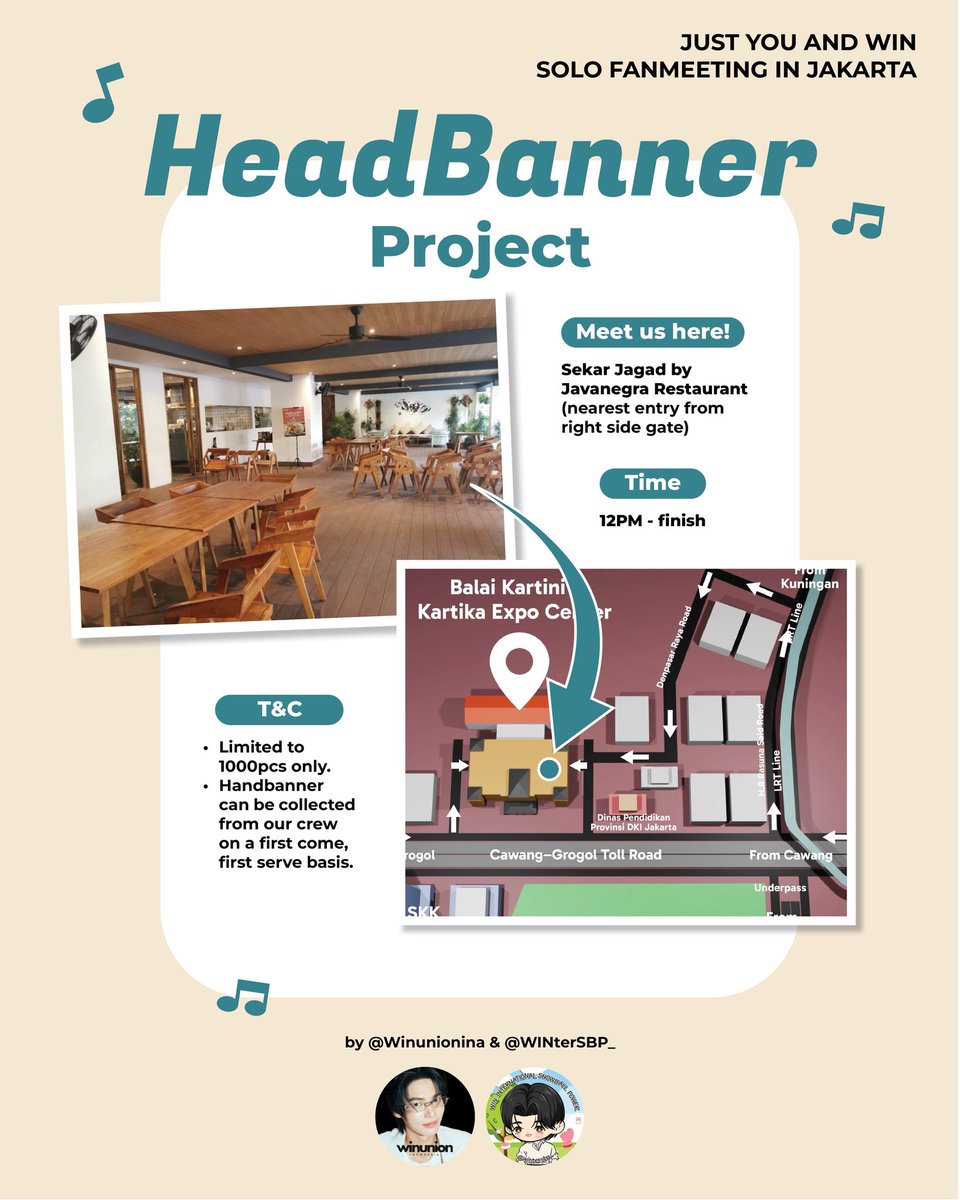 WinUnionINA's tweet photo. We’re excited to reveal one special fanmeeting project prepared for our shining star, Winmetawin!💚✨

@WinUnionINA and @WINterSBP_ will be giving away 1,000 Headbanners at the venue!!💚 (First come, first served)

📍Sekar Jagad by Javanegra Restaurant (right side gate)
⏰ 12 PM - finished

⚠️ Please wear the headbanner only during the photo time so everyone can enjoy the fan meeting comfortably.

See you there and let’s make unforgettable memories with Phi Win!🥹💚

please help us spread this project🫶🏼

#YOUANDWINinJKT 
#JustYouandWin1stsoloFMinJakarta
#winmetawin @winmetawin