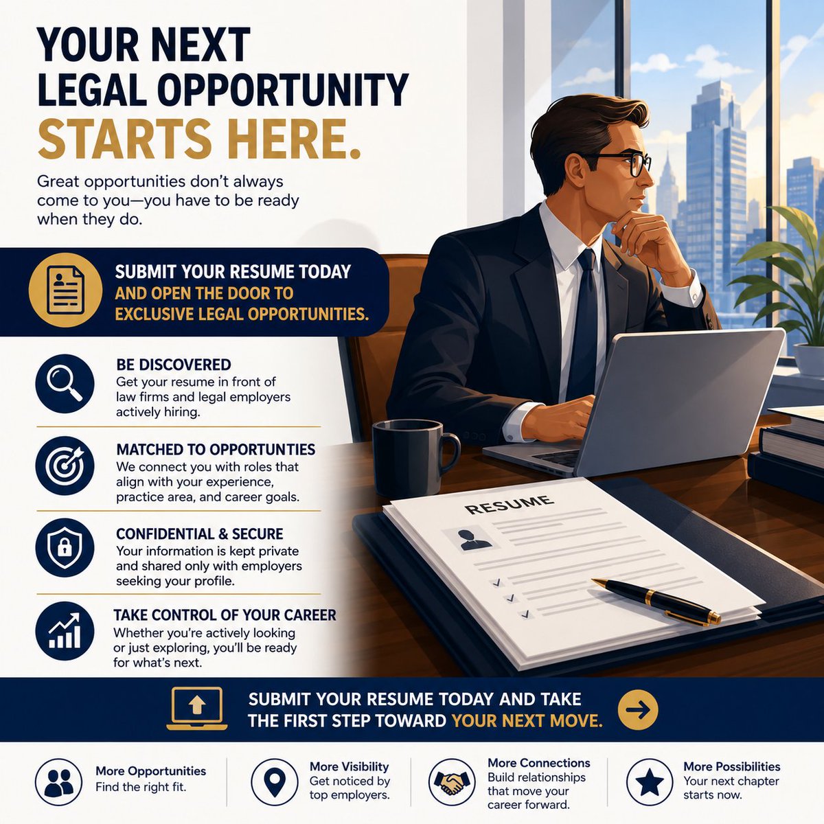 JDJournal's tweet photo. Thinking about your next move?
Whether it's better compensation, a stronger platform, or a new challenge, your next opportunity starts with a resume.
Submit yours today.
https://t.co/8DDENe6biZ
#JDJournal #LegalJobs #CareerMoves https://t.co/pLnCuJ9h9X