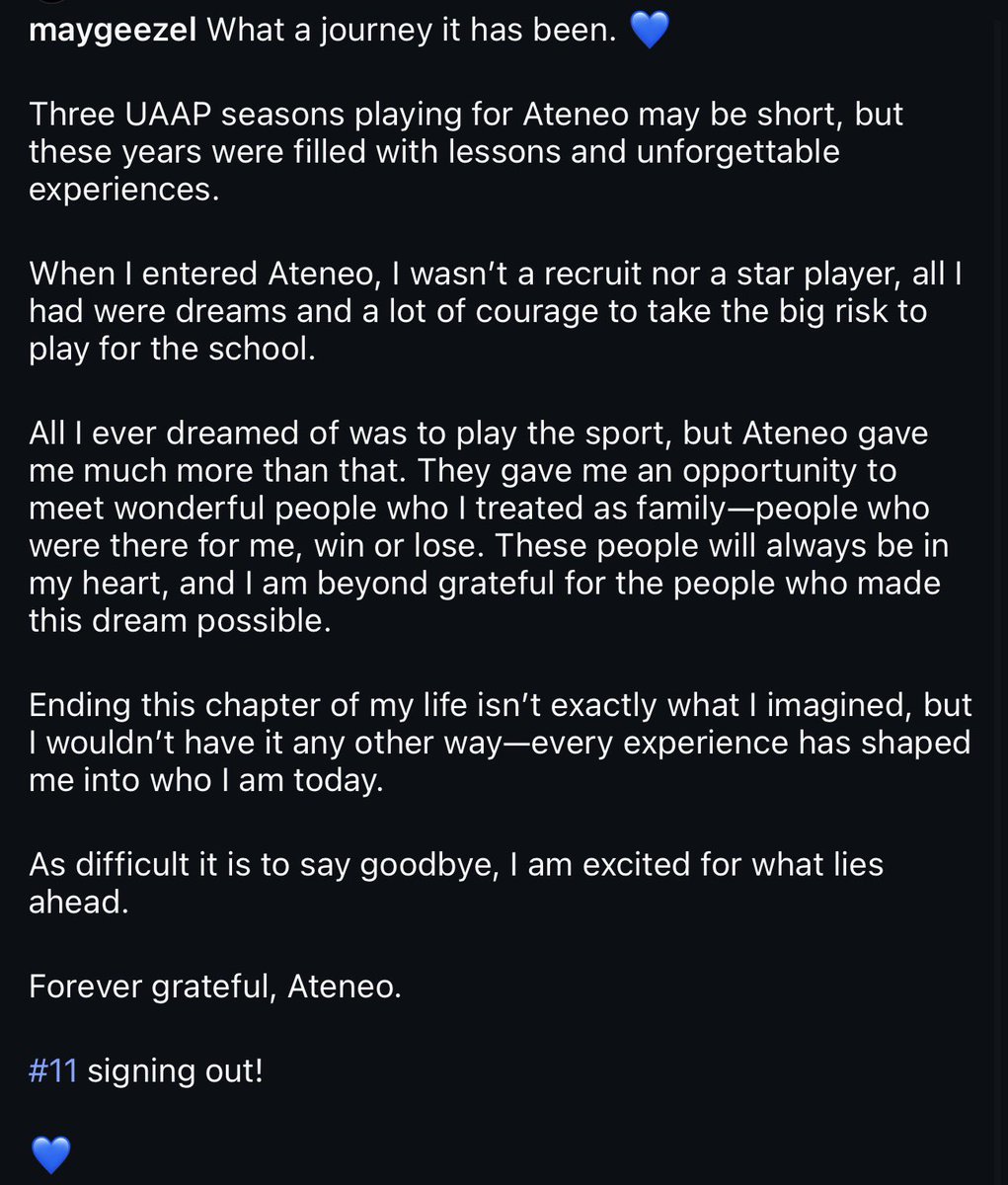 teneo_OBF's tweet photo. As difficult it is to say goodbye, I am excited for what lies ahead.

Forever grateful, Ateneo.

#11 signing out!

Thank you for the One Big Fight, Geezel! 💙🥹 https://t.co/t1dRu7TMP7