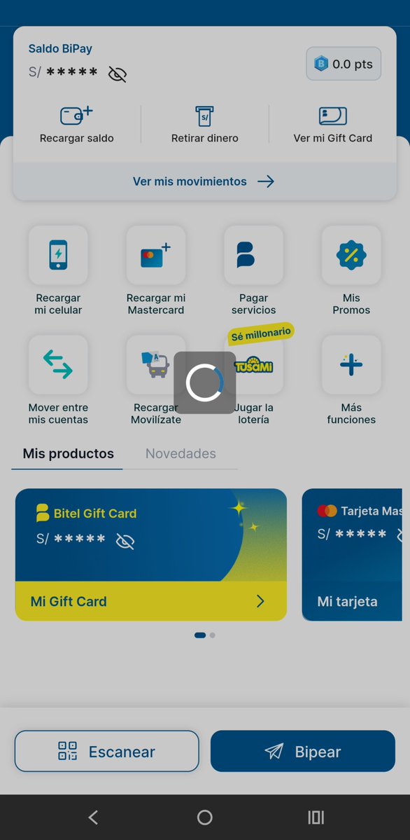 ILupinta's tweet photo. @bitelperu qué pasa con bipay?? El loader encima del banner carga en bucle infinito, urgente solucionen, requiero pagar por allí @OSIPTEL @IndecopiOficial https://t.co/tzs3Ntgwbu