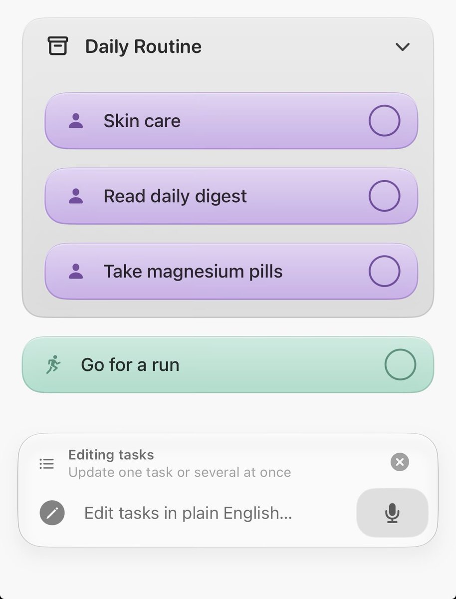 CiftApp's tweet photo. @paulmbw @rsuyoy Here are some clarifications:

- To edit a task or the entire task list in natural language, click the “+” button at the bottom left.
- To edit a specific task, a stack of selected tasks, or a group, swipe right on the item. https://t.co/kcS62FXHok
