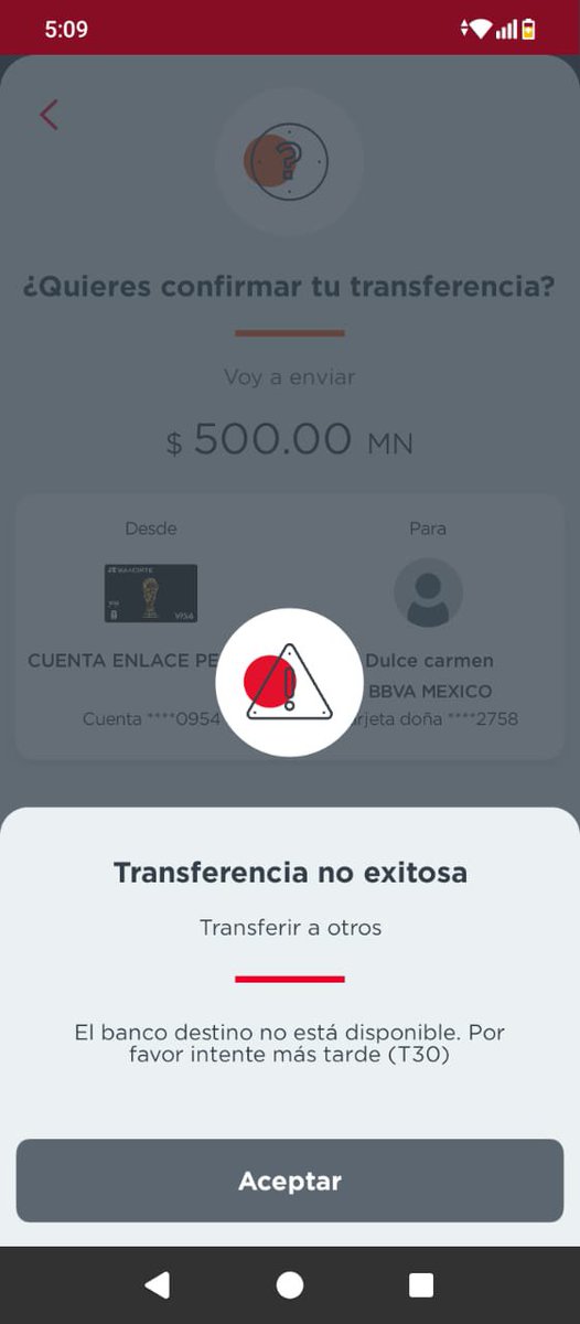 dulcecolguin's tweet photo. @bigmagyc @bbva @BBVA_Mex Me hicieron una transferencia y aún no le ha llegado me intentaron hacer otra y ya en la app dice que el banco no está disponible ojalá hubiera salido así desde la primera vez https://t.co/J80HHXRKh8