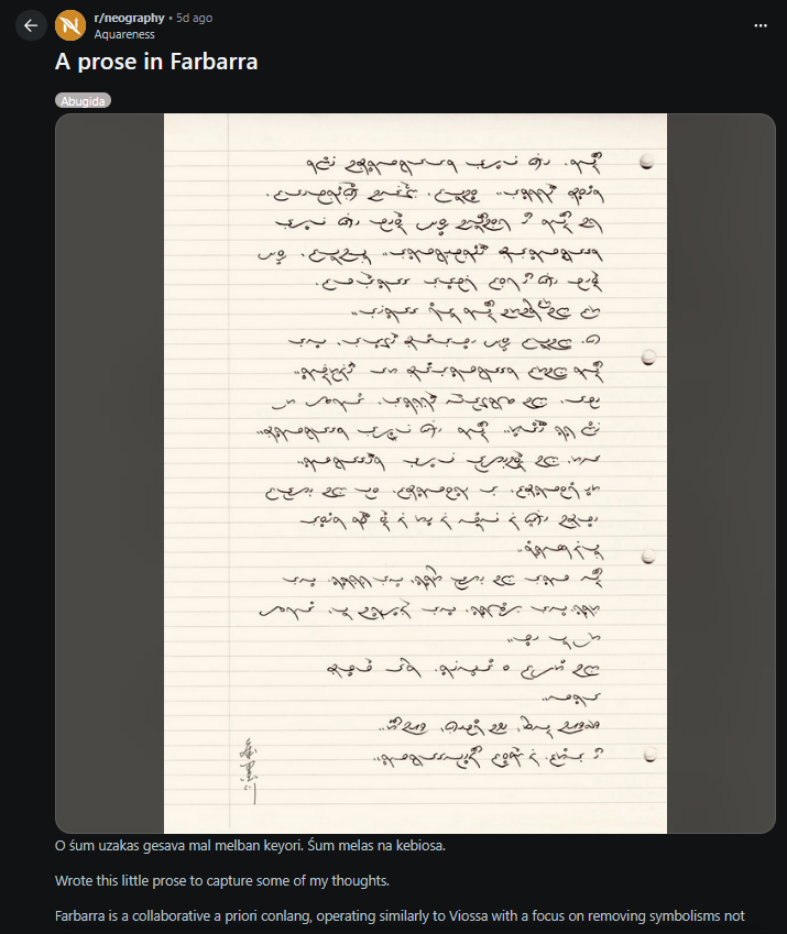 Lethiferan's tweet photo. @Foirlon I found a cool one just now, this is from a subreddit called r/neography. Basically neography is a self-invented script or writing system. And I ran into Indonesian poster just now and going straight here to share about it. (+some random post) https://t.co/ZIz1JGNWCa