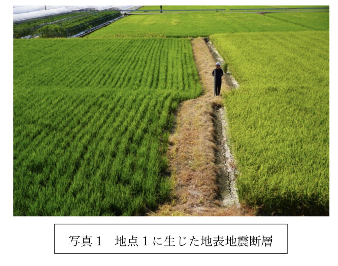Hello_geography's tweet photo. 日本地理学会から、地表地震断層の調査報告を出しました。
地表地震断層は活断層が地表に現れたもの。

昨日の調査では、これまでで最大となる127cmの右横ずれ変位を伴う明瞭な地表地震断層を確認しました。

地表地震断層は既知の活断層とレースに沿って生じました。

https://t.co/bvPs0CZ0Th https://t.co/45L3SKcCC0