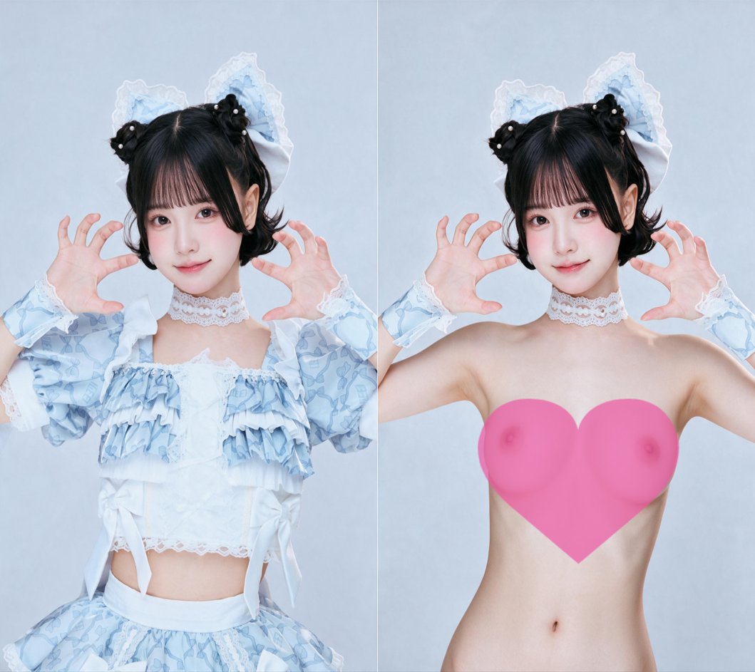 AllkeyCoco's tweet photo. 超甜系日系ロリータ少女✨黒髪ダブルバンズに大きな水色リボン、ブルーのフリル＆レース衣装で猫の手ポーズの可愛い笑顔。

ワンクリックで脱がせて大胆に！初めて無料でお試し
🔗https://t.co/qBlo3u1vMX

#AI画像 #ワンクリック脱衣 #可愛いコス #ロリータ #初めて無料 https://t.co/CsMeI1ccKJ