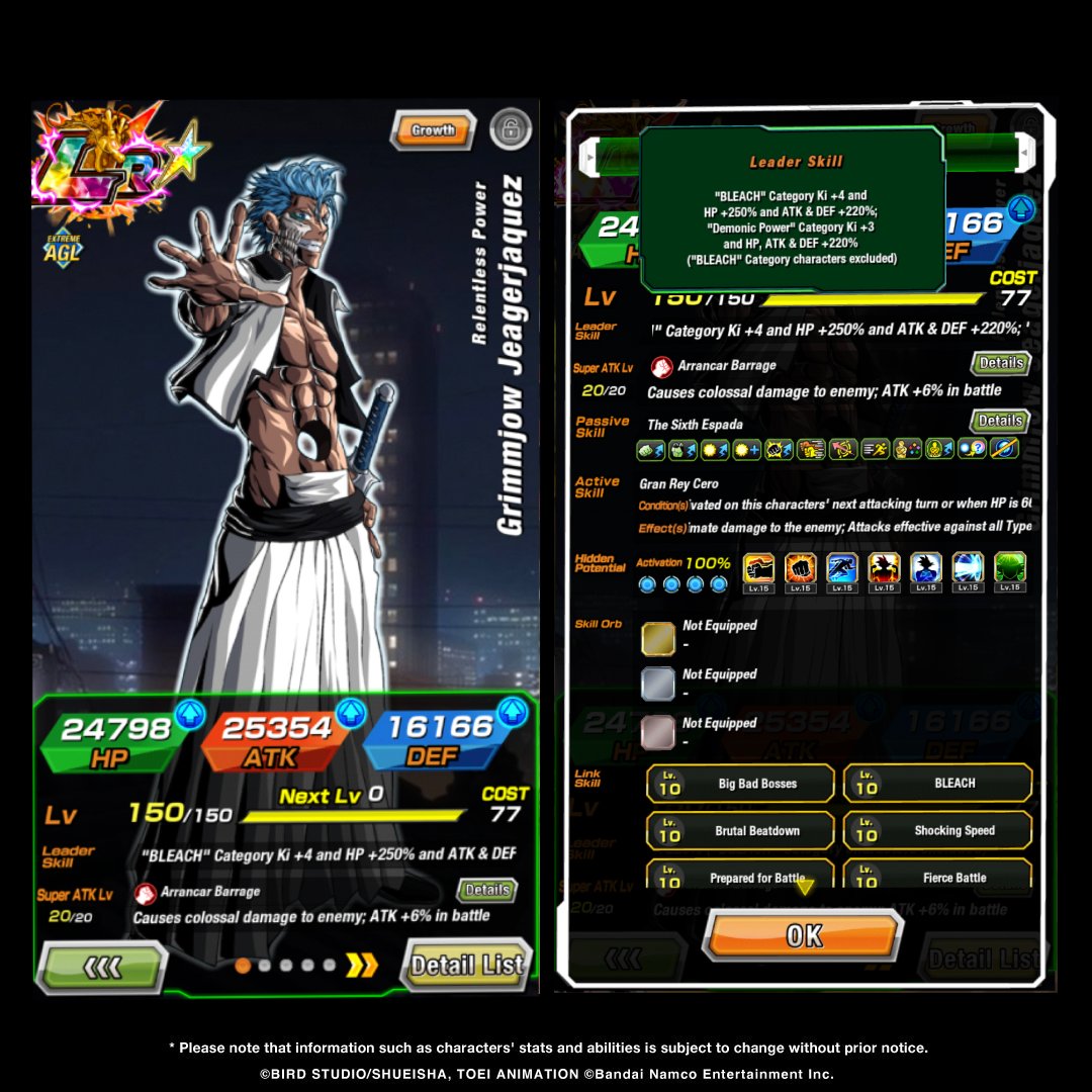 Dokkan__Soul's tweet photo. First-hand information on Carnival LR Extreme AGL [The Hollowfied Savior] Grimmjow Jaegerjaquez stats! (1/2) https://t.co/eSAc8vfQKq
