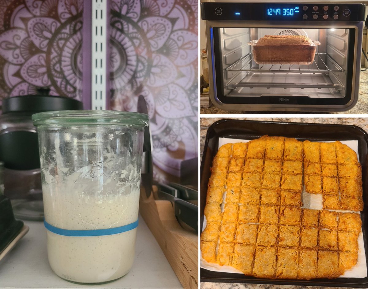 Emp_Coe's tweet photo. Sourdough journey begins. Using sourdough discard for crackers and banana bread. https://t.co/cVJNlt0ZvK