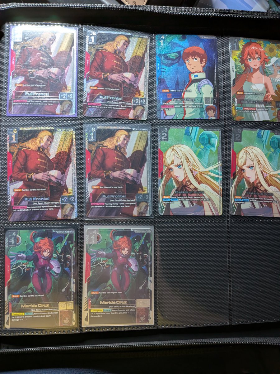 UniVercil's tweet photo. Last night's GD05 event was a blast. My box I got afterwards had some heat with the Amuro SP. Was also able to finish some trades to finish out my FF SP set and get one more Marida SP to get closer to finishing her set. https://t.co/WGcrWOrgNg
