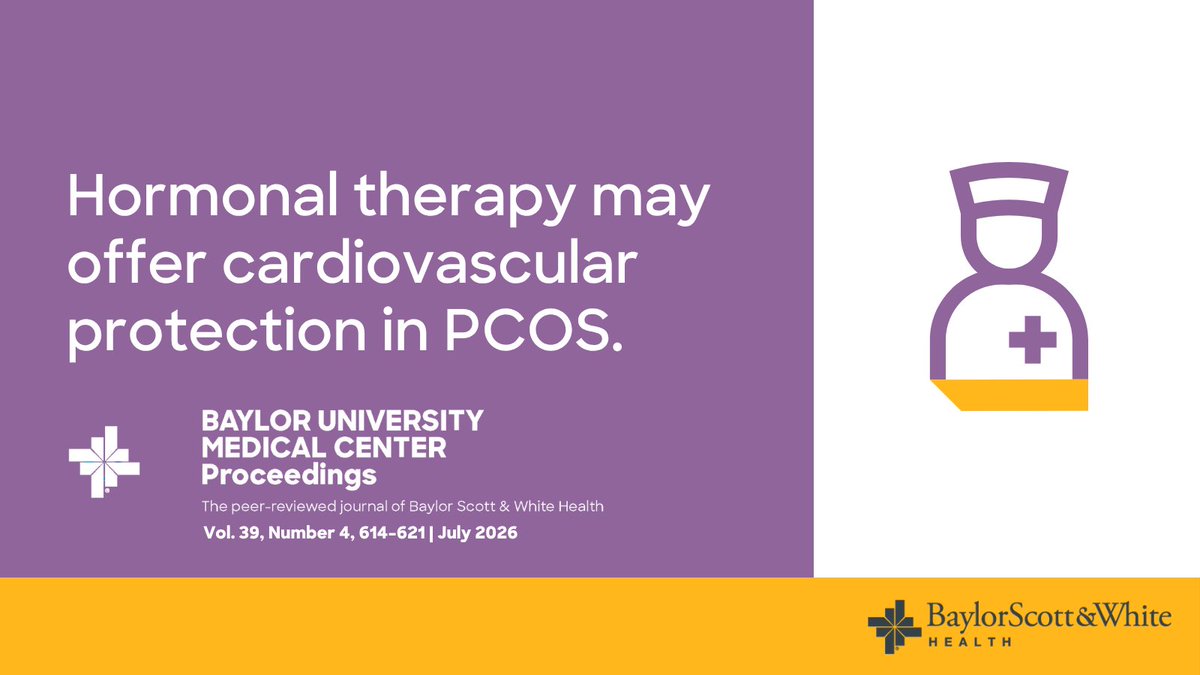 bswhealth_MED's tweet photo. Higher baseline risk, but better outcomes? In #PCOS, hormonal therapy was linked to reduced cardiovascular events and mortality. A reassuring signal for long-term management. Learn more: https://t.co/mRPDbjOJ92 https://t.co/jZGcBRM0Bp