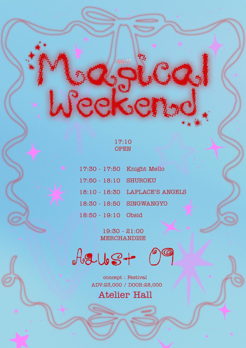 SINGWANGYO_OFCL's tweet photo. 【告知】 #SGG_LIVE

Magical Weekend vol.7

卍 2026年 08月 09日 (日) 卍

卍 아틀리에 홀 
卍 예약 23,000₩ | 현장 28,000₩
卍 입장 17:10 | 개연 17:30

𖣐 지정 특전 | 특전권 1매, 1pt
🔗 예약 https://t.co/qE2OcRZyi8 https://t.co/MVIHbdcFfG