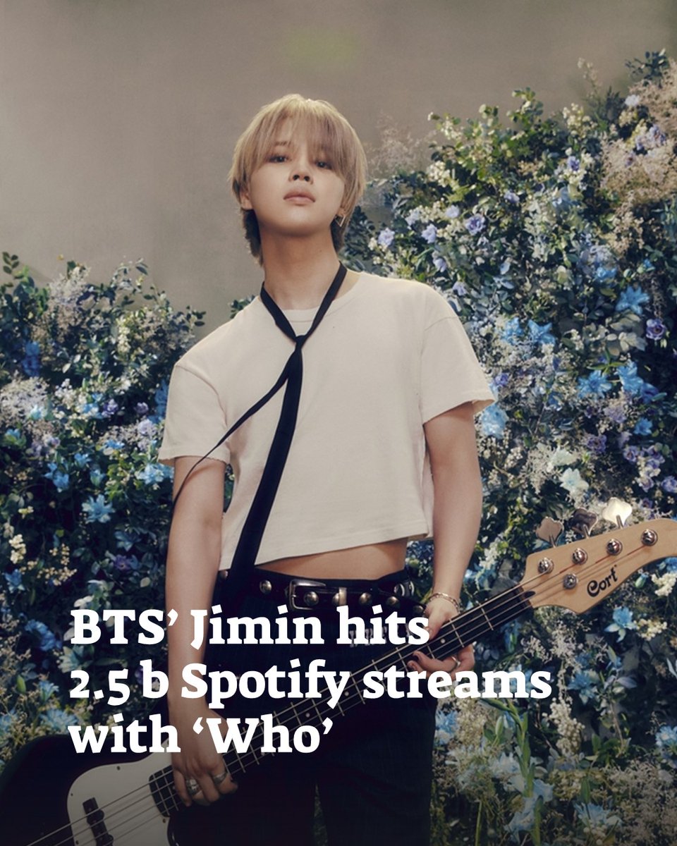TheKoreaHerald's tweet photo. Jimin of BTS hit 2.5 billion streams on music platform Spotify with "Who," marking the first for his solo releases, according to the singer's agency on Saturday.

Released in July 2024, "Who" is the title track of the singer's second solo album "Muse."

https://t.co/zKCPhBTIHk https://t.co/WOFFVNDpgJ