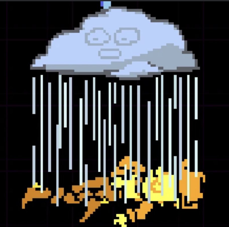 TyVanBuskirk's tweet photo. For folks curious as to what happens now if you try to beat Yellow through violence, he’ll hit the “Family Guy Death Pose™️” and still be healed up to full anyway, but Blue’s healing cloud comes with a unique expression specifically for this outcome. 

#deltarune https://t.co/HNKtQ1uen3