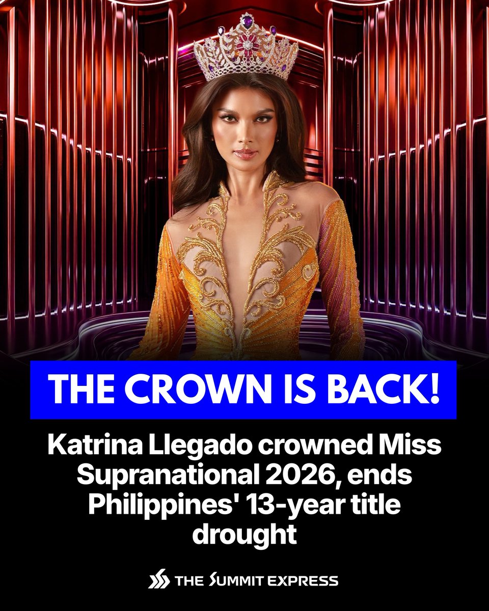 mysummitexpress's tweet photo. 👑 THE CROWN IS BACK! 🇵🇭

Katrina Llegado is Miss Supranational 2026, ending the Philippines' 13-year title drought and bringing home the country's second Supranational crown!

Her heartfelt answer about embracing imperfections and staying true to herself sealed the victory.

👉Read more: https://t.co/O5NX4ZYxVb