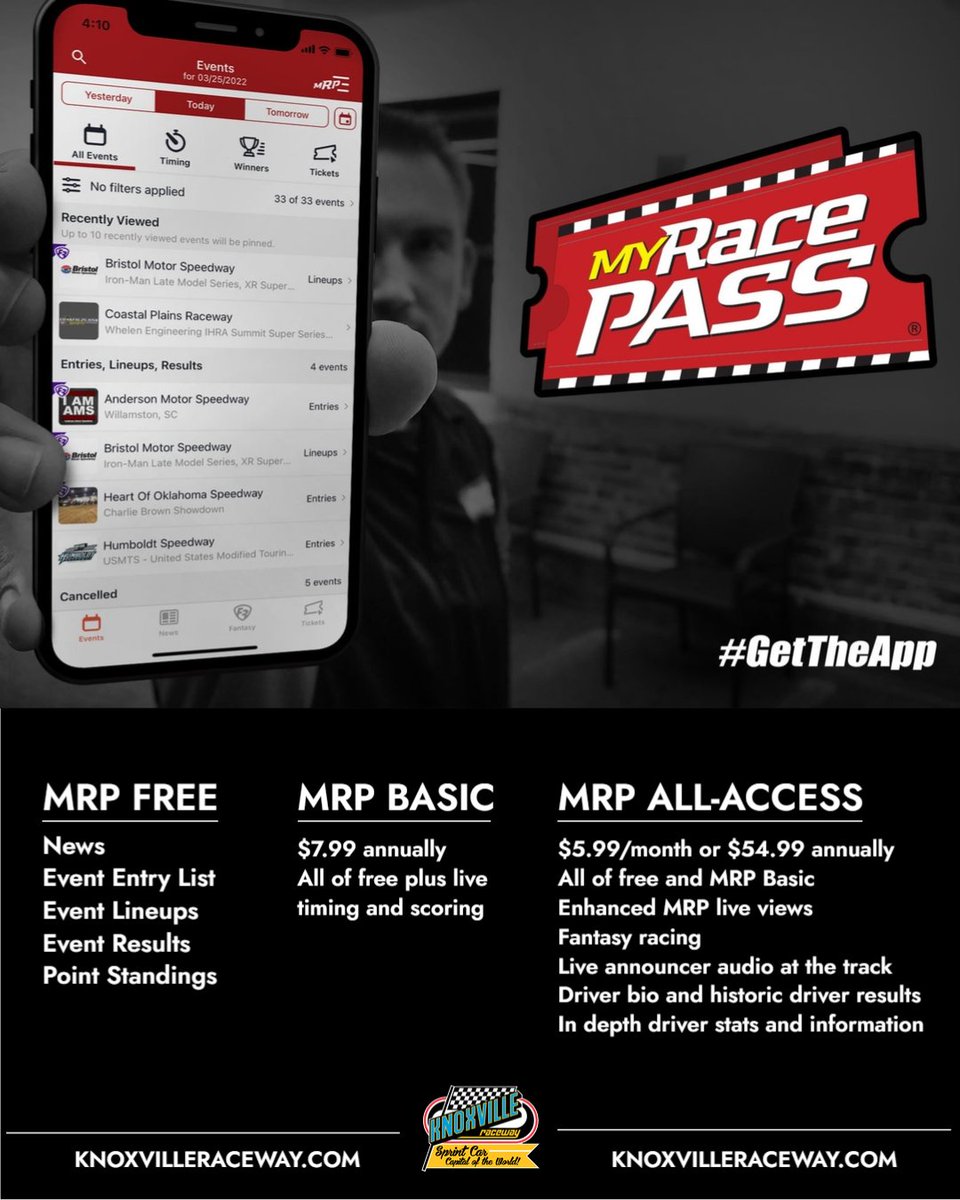 knoxvilleraces's tweet photo. Reminder: For News, Entry Lists, Lineups, and Results you can find them on the @MyRacePass App for FREE!
Use the MyRacePass App! #GetTheApp https://t.co/PtM8dLtfzC