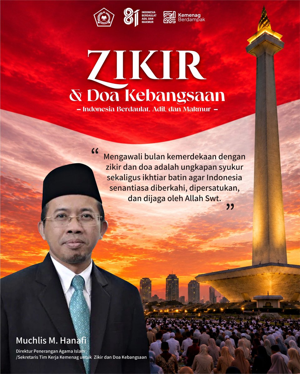 totmbak's tweet photo. 81 Indonesia Merdeka 🇮🇩✨
terima kasih perjuangan para pahlawan! mari jaga persatuan, berdoa bersama, dan melangkah untuk negeri yang makin mulia. semangat merdeka tak pernah padam! 🤲💪
#SyukurKemerdekaanRI
#ZikirMonas
#DoaTokohLintasAgama
#MunajatBangsa https://t.co/ddioIMvbPI
