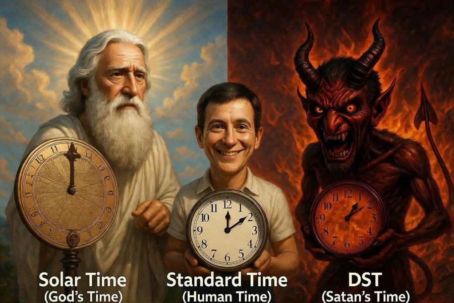 yegispnk's tweet photo. Daylight Saving Time goes against Judeo-Christianity for an hour of time is stolen. Fact is #dst stands for diabolic satanic time and standard time is saintly time #enddst #christianity #yegchurches #yyzchurches #yycchurches https://t.co/e8LKseYB32