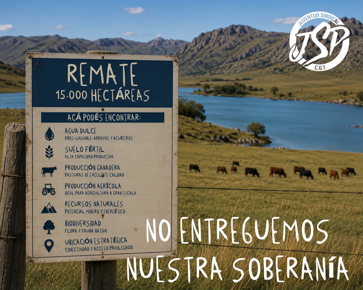 CgtJuventud's tweet photo. La tierra nunca viene sola.

Con cada hectárea también están el agua, los alimentos, los recursos naturales y parte del futuro del país.

Por eso esta discusión nunca fue solamente inmobiliaria. Es una discusión sobre soberanía. #LeyDeTierras https://t.co/XFbDfRbcpa