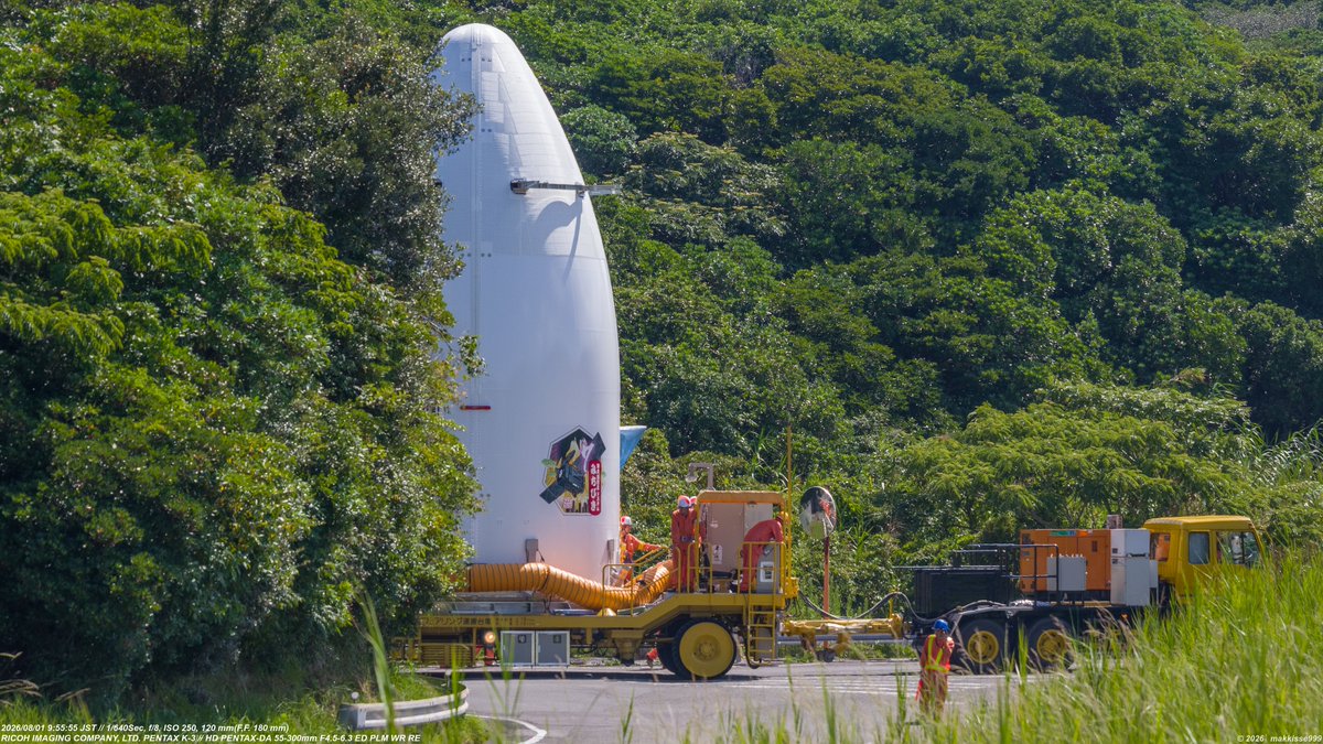 makkisse999's tweet photo. 8月1日 9:55～9:57　H3ロケット 9号機 衛星フェアリング、VABへの移動。フェアリングの中は準天頂衛星システム「#みちびき7号機」#H3F9 #種子島宇宙センター https://t.co/Bn4ROS0xqn