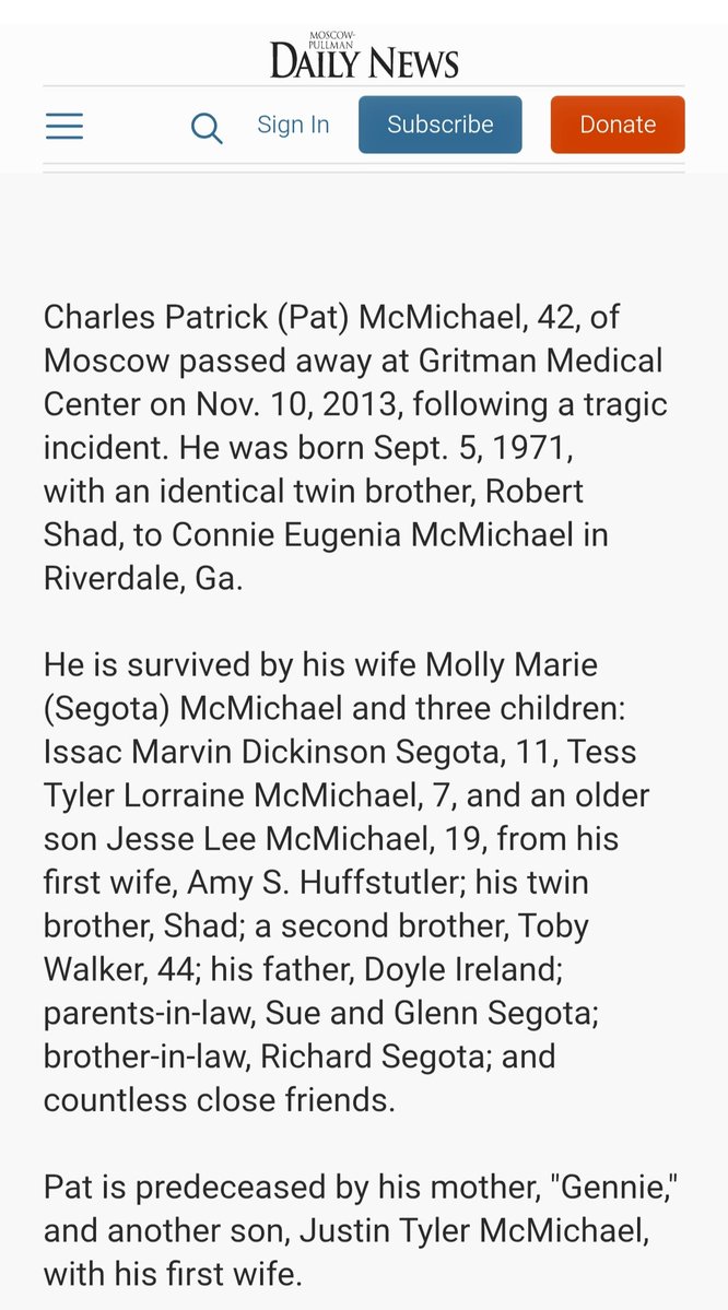 Loyaltyghmb's tweet photo. @ladydigging I spent an afternoon confirming the victim was Molly's deceased husband's (Pat) father. Now it's all scrubedd off the internet. I must have it somewhere. In the meantime, another pattern in this case: Pat had an identical twin🫣 @Untold_Truth13 https://t.co/ZawSNt2SCG