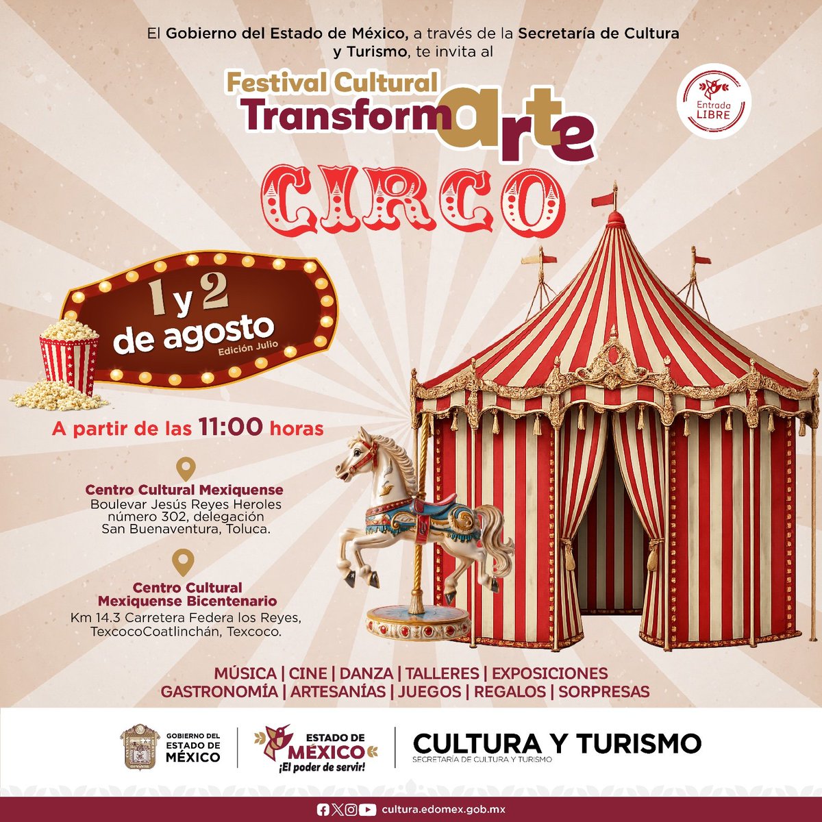 EdomexApaxco's tweet photo. La @CulturaEdomex te espera este 1 y 2 de agosto en #TransformARTE para disfrutar de la edición de #Circo con increíbles actividades, presentaciones artísticas y muchas sorpresas más.
#ElPoderDeServir https://t.co/Y1gPecKf3L