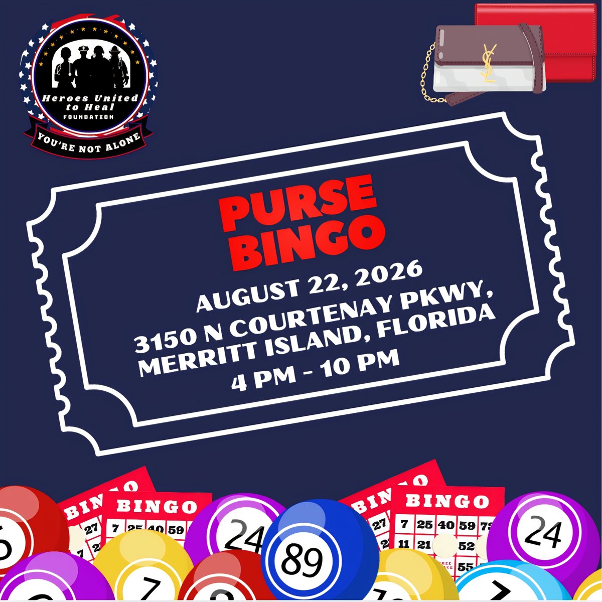 HeroesU2Heal's tweet photo. 👜 Purse Bingo is coming! 🎉
Join us on August 22 for an evening of fun, great prizes, and giving back. Every ticket supports our Heroes in Uniform on their healing journey.
🎟️ https://t.co/UuJv1e2P2v
#HU2H #PurseBingo #SupportOurHeroes #TogetherWeHeal #Florida #FloridaEvents https://t.co/HX2RRercmw
