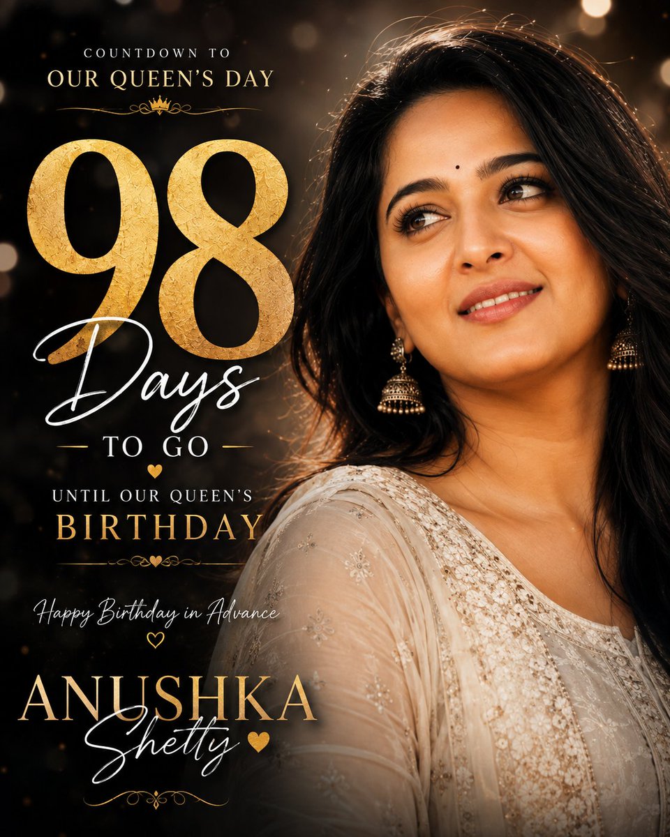 sandysanthosh__'s tweet photo. 98 Days to go until our Queen's Birthday! 👑❤️ Every day brings us closer to celebrating the grace, beauty,and brilliance of Anushka Shetty ✨
#AnushkaShetty #98DaysToGo #HappyBirthdayAnushkaShetty #AnushkaShettyBirthday #QueenAnushka #HBDAnushkaShetty #FanEdit @MsAnushkaShetty https://t.co/HadWkVqfjd