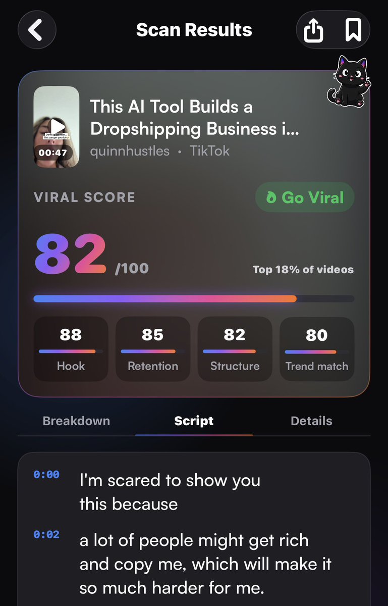 EvoBradley's tweet photo. Day 8 of finding you viral videos and breakdowns using @UseStratapp 

1 MILLION VIEWS

Why this video works: 

> Urgency/curiosity hook: “deleting this later… this can get you rich” and the “secret” framing create immediate FOMO

> Simplifies the complex: turns “start an e-commerce business” into a quick, AI-automated process, making the promise feel achievable

> Screen demo as proof: fast-paced demo gives tangible evidence of the method and holds attention to the payoff

> Simple visual hook + organic camera flip: she sets the phone down and picks up the laptop, then naturally flips to the screen to demo, keeping the movement and focus organic instead of feeling like a cutaway

Comment a video or page below and I’ll reply with a breakdown like this ^