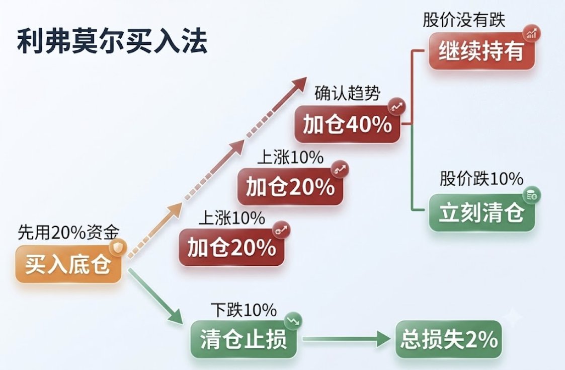 LuBtc888's tweet photo. 利弗莫尔买入法则：

1. 初次建仓20%试盘

2. 行情走弱，下跌10%直接全部止损，整体仅亏损2%
走势向好，上涨10%加仓20%
继续上涨10%，再度加仓20%
趋势确认后，投入剩余40%仓位

3. 持仓阶段耐心持有放大盈利，价格从最高点回落10%，清仓离场 https://t.co/mVFv7KWICG