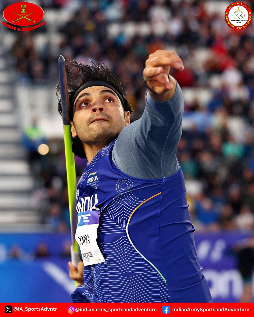 IA_SportsAdvntr's tweet photo. Honorary Lieutenant Colonel Neeraj Chopra,PVSM, VSM,
Padma Shri of Territorial Army  continues to inspire the nation 🇮🇳 with yet another podium finish. 
Wins 🥈 in Men’s Javelin at the #CommonwealthGames2026, Glasgow with a throw of 85.83m. A mark of consistency, class, and champion mindset. 🇮🇳 A true standard-bearer of #IndianArmy and  #Indianathletics on the global stage.

#MissionOlympicsWing #Glasgow2026 
#Cheer4Bharat

@adgpi 
@NorthernComd_IA @easterncomd 
@westerncomd_IA
@SWComd_IA
@IaSouthern