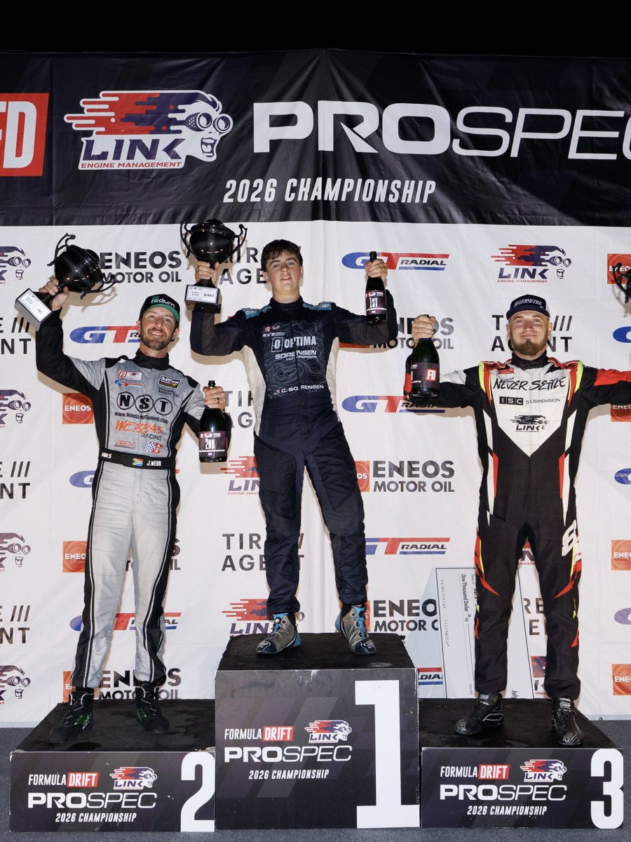 FormulaDrift's tweet photo. Your Link ECU PROSPEC Podium at RD 3 in Indianapolis!

🥇 Camren Sorensen
🥈 Jason Webb
🥉 Dmitrity Brutskiy

#FormulaD #FormulaDRIFT #FDINDY https://t.co/Xo40mNM4EW