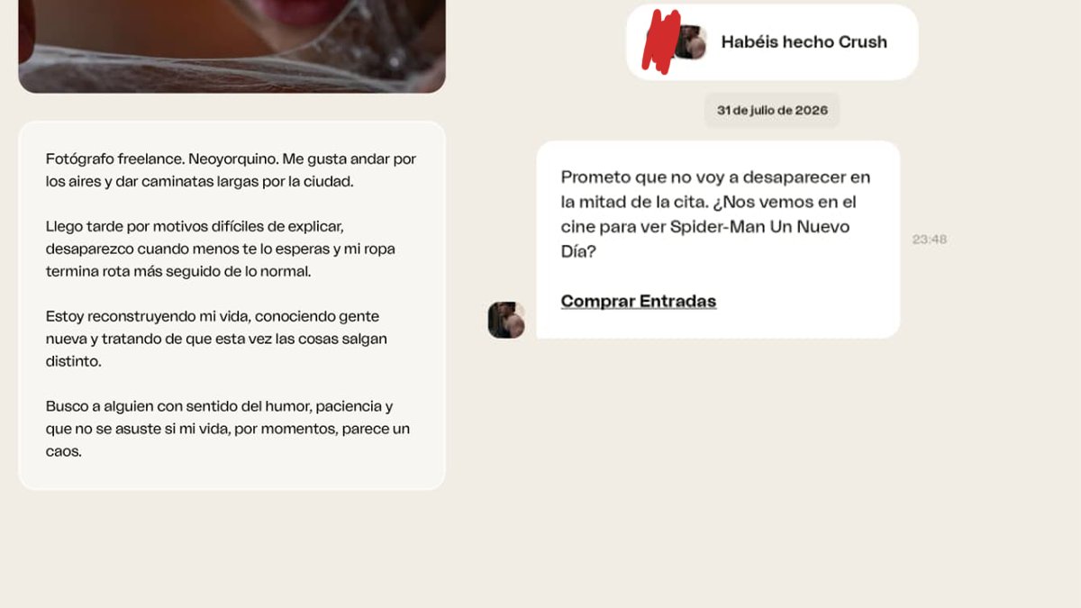 fabs_noseque's tweet photo. Esto es Marketing jajaja
Me encontre a Peter Parker en Happn y me quiso vender entradas para el cine 

#SpiderManUnNuevoDía https://t.co/78ivKVOK4C
