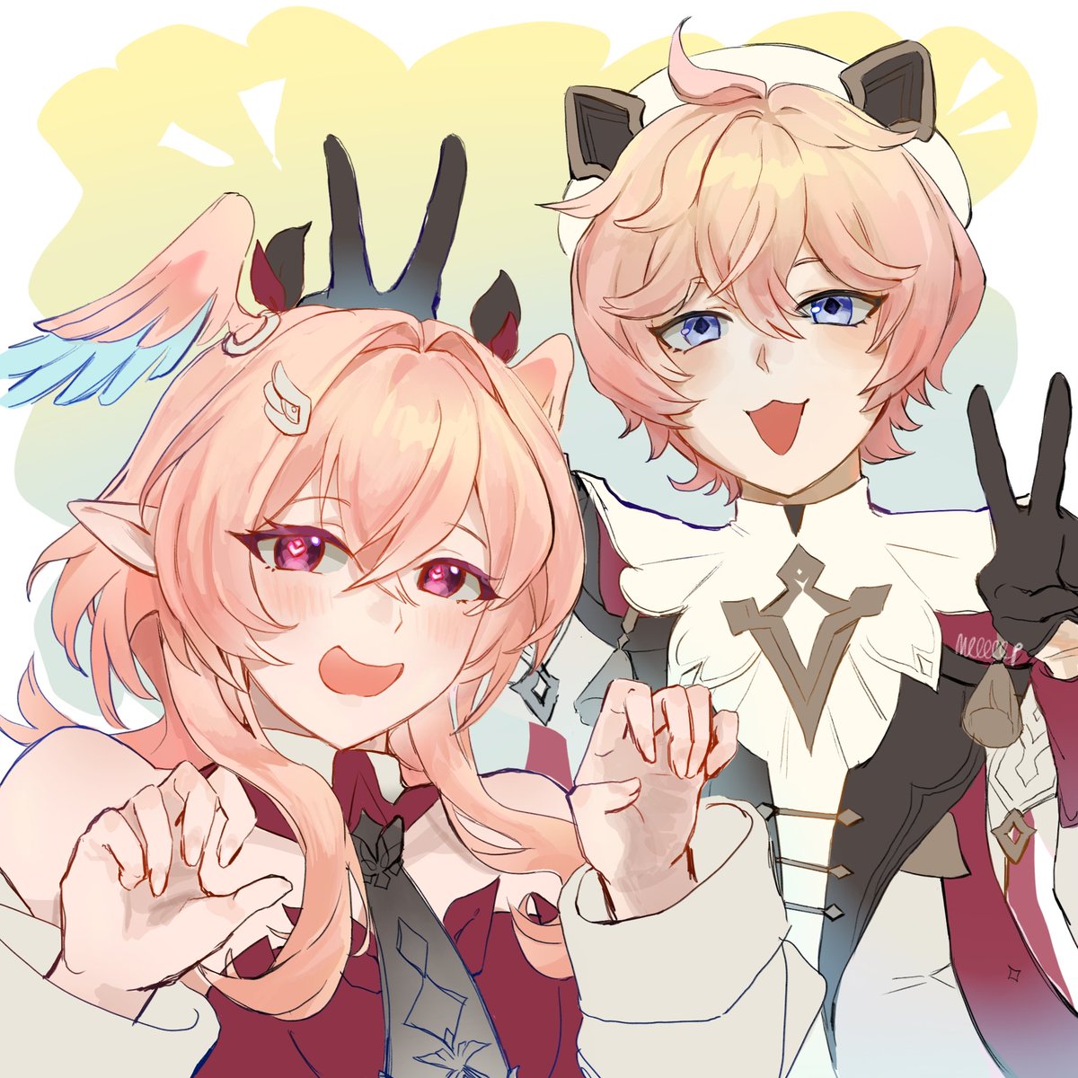 Meeep123098's tweet photo. They looked so good together lolol
(we dont talk abt their unshaded outfit)
#linnea #dahlia #genshin https://t.co/6b6Xkl0UxJ
