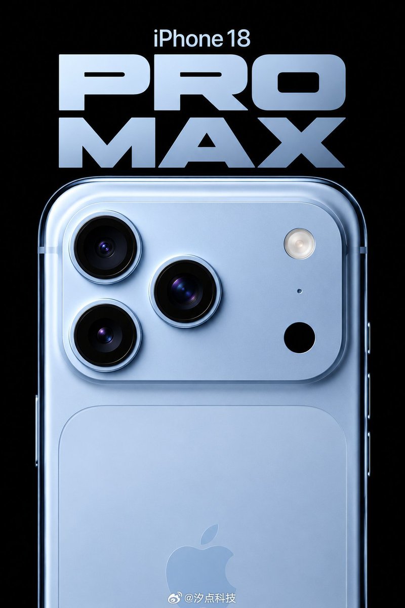 TechieUltimatum's tweet photo. This is how iPhone 18 Pro Max is going to look like in September.

Expected Specs:
• Bionic A20 Pro Chipset
• 5300+ mAh Battery
• 48MP Sony IMX 909 Sensor with variable aperture 1st time on iPhone
• 240g weight &amp; 9mm thick
• Dark Cherry, Light Blue, Silver and Gray Colours. https://t.co/8D55eksG5y