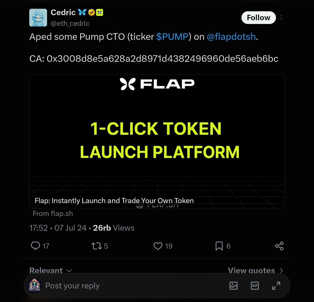 Pipstune's tweet photo. Bid this $PUMP 100% Created by Founder Flap Launchpad , he deployed and posted this coin in x 2 years ago

CA : 0x3008d8e5a628a2D8971D4382496960de56aeB6Bc

Undervalue 2,5k mcap
#dyor https://t.co/3w1lZgf3Tx