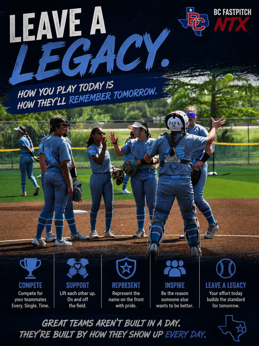 BCPremierNTX's tweet photo. Leave the jersey better than you found it. Every practice, every teammate, every game is another chance to make an impact. Play for something bigger than yourself. ❤️🥎 

#LeaveALegacy #BCFastpitch #FaithFamilySoftball #GodIsGood https://t.co/WhMfjhnUIE