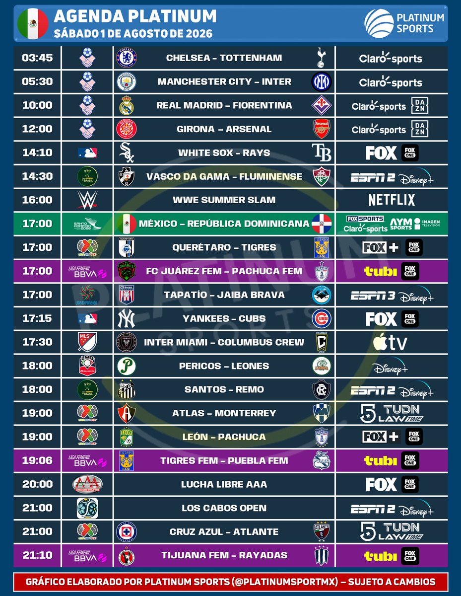 PlatinumSportMX's tweet photo. ¡BIENVENIDO AGOSTO!

🤑 BONUS:
📌 UFC por Paramount+
📌 CONCACAF Sub-20 por Disney+
📌 Juegos Centroamericanos por FOX Sports, Claro y AyM Sports.
📌 Liga Caliente LNBP por FOX Sports.
📌 Liga Expansión por AyM Sports.
📌 MLS por Apple TV.
📌 Copa Africana Femenina por CAF TV YouTube.
📌 Liga Argentina por Disney+.