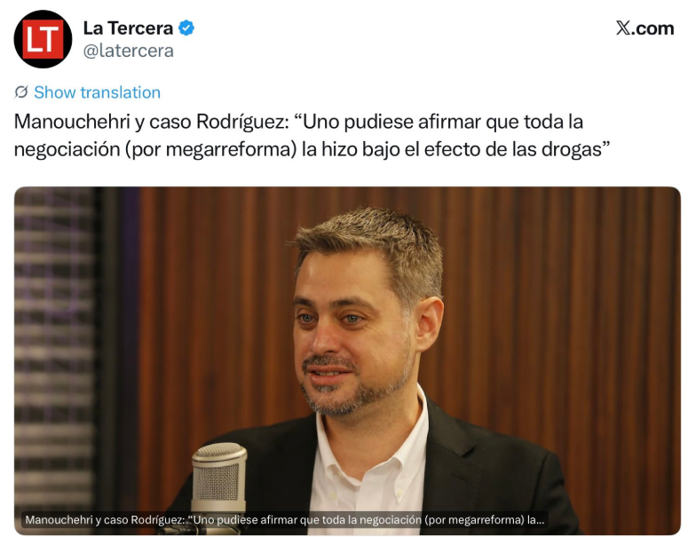 Caplevi1540's tweet photo. Le recomiendo al ex subsecretario @jprodriguezoyar que presente una querella contra el diputado Manouchehri por injurias, no se puede permitir que diputados se las lleven peladas cuando difaman con mala intención. https://t.co/2FdHv0gMhA