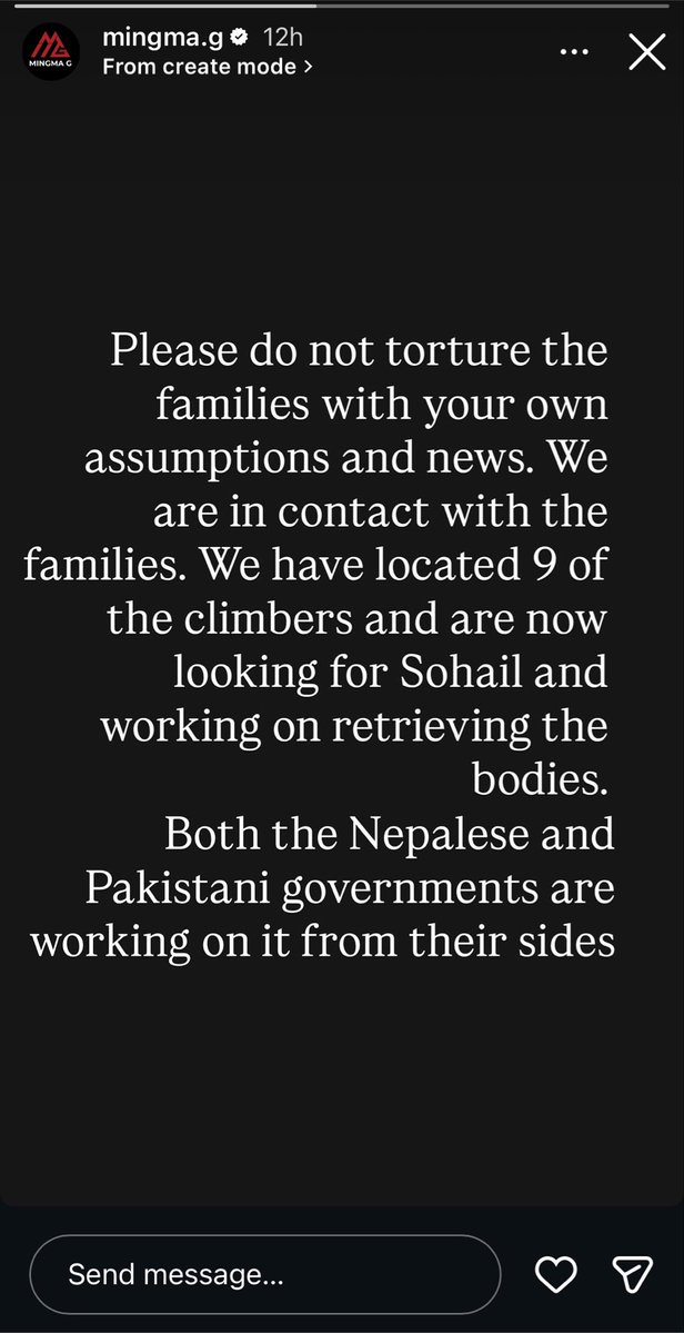 RoyalAdvClub's tweet photo. Legendary climber Mingma G says on Instagram story that they are working on recovery of bodies from Broad Peak avalanche.
Sad moment. Tough time for the families
#BroadPeak #Avalanche #NimsDai #Pakistan #MountainRescue #mingma #nirmalpurja #recovery https://t.co/FMhCZCC1RG