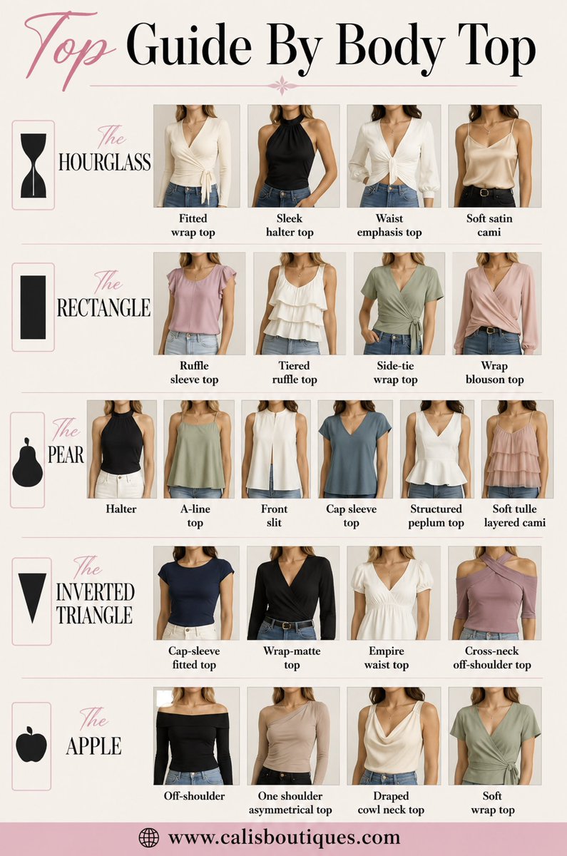 Calis_Boutique's tweet photo. Dress for your shape! ✨ Discover the perfect tops for every body type and elevate your confidence with flattering styles made just for you. Which look fits you best? 💖#styleinspiration https://t.co/K9mwoaFPCk https://t.co/dd0MkZiCy0