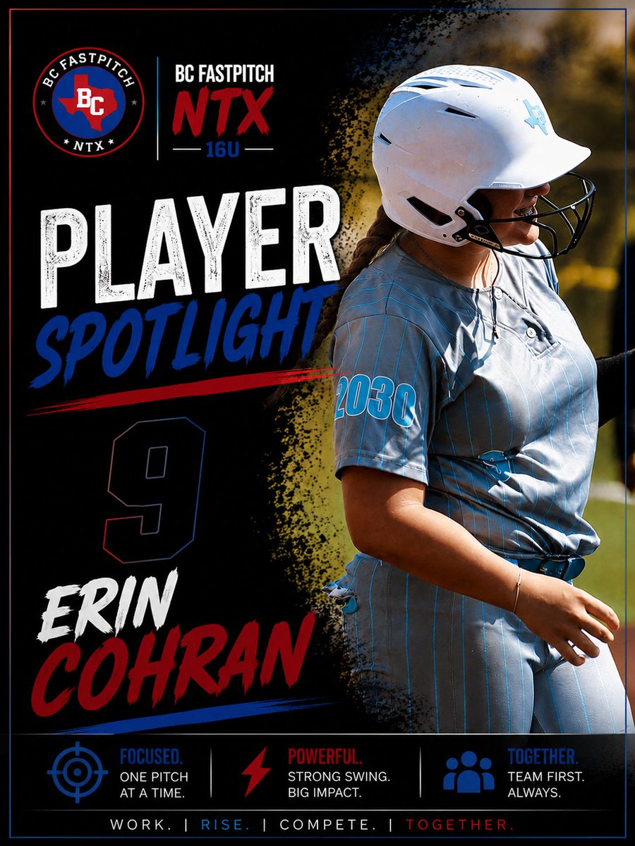 BCPremierNTX's tweet photo. 🥎 Erin Cohran | Class of 2030
📍 Midlothian HS
💪 3B/1B (Corners)
📚 3.7 GPA

🎯 Goal: Help my team succeed.

🎉 Fun Fact: I bring jokes to mound huddles because laughter changes the energy! Good vibes when pressure is on!

#BCPremierNTX #Fastpitch https://t.co/V3oQ43b0q1