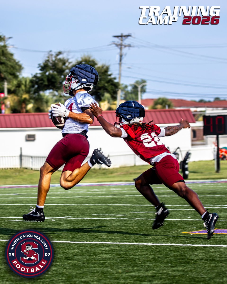 SCState_Fb's tweet photo. #GoDogs

🏈 TRAINING CAMP: DAY 02 ✅

Day 2 is officially in the books, and the intensity continues to rise! Every rep matters. Every drill is earned. Every competition is another opportunity to separate yourself.

Iron sharpens iron, and these Bulldogs are embracing the challenge. The standard isn’t given—it’s earned through relentless effort, discipline, and a commitment to getting 1% better every single day.

This team isn’t just competing against each other… they’re preparing to compete for championships.

The work continues. The standard remains.
RAISE THE BAR.
LEAVE NO DOUBT.

@SCStateAthletic @MEACSports @coachberry77 
#PayTheFEE
#DigDEEP
#STATEofMind
#RaiseTheBAR
🔴🔵🐶🏈