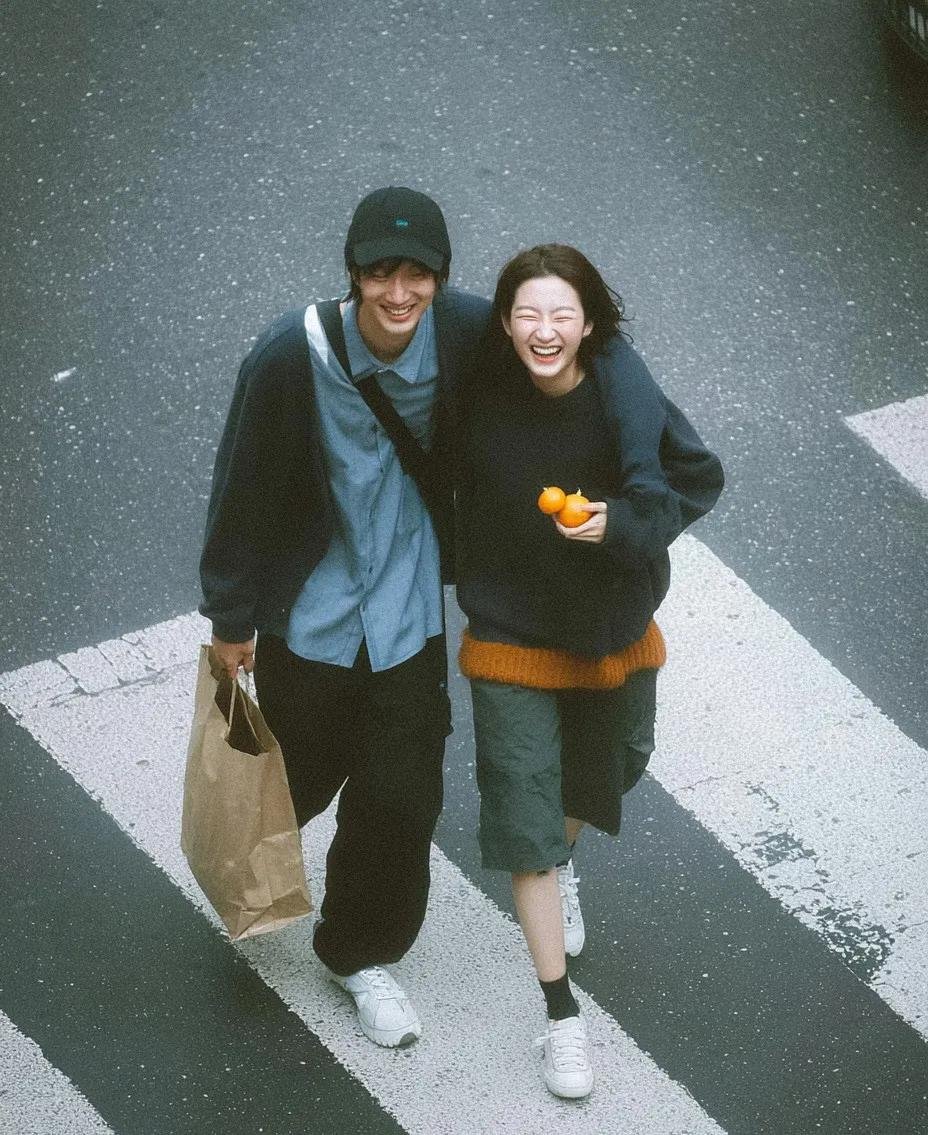 Cinematic Overhead Street Couple Photo