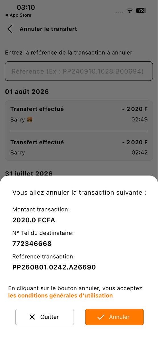 zoomdp's tweet photo. @orangemoney_sn Bonsoir je souhaite annuler un transfert sur Max it mais ça m’affiche impossible https://t.co/ThDAQz9r7s